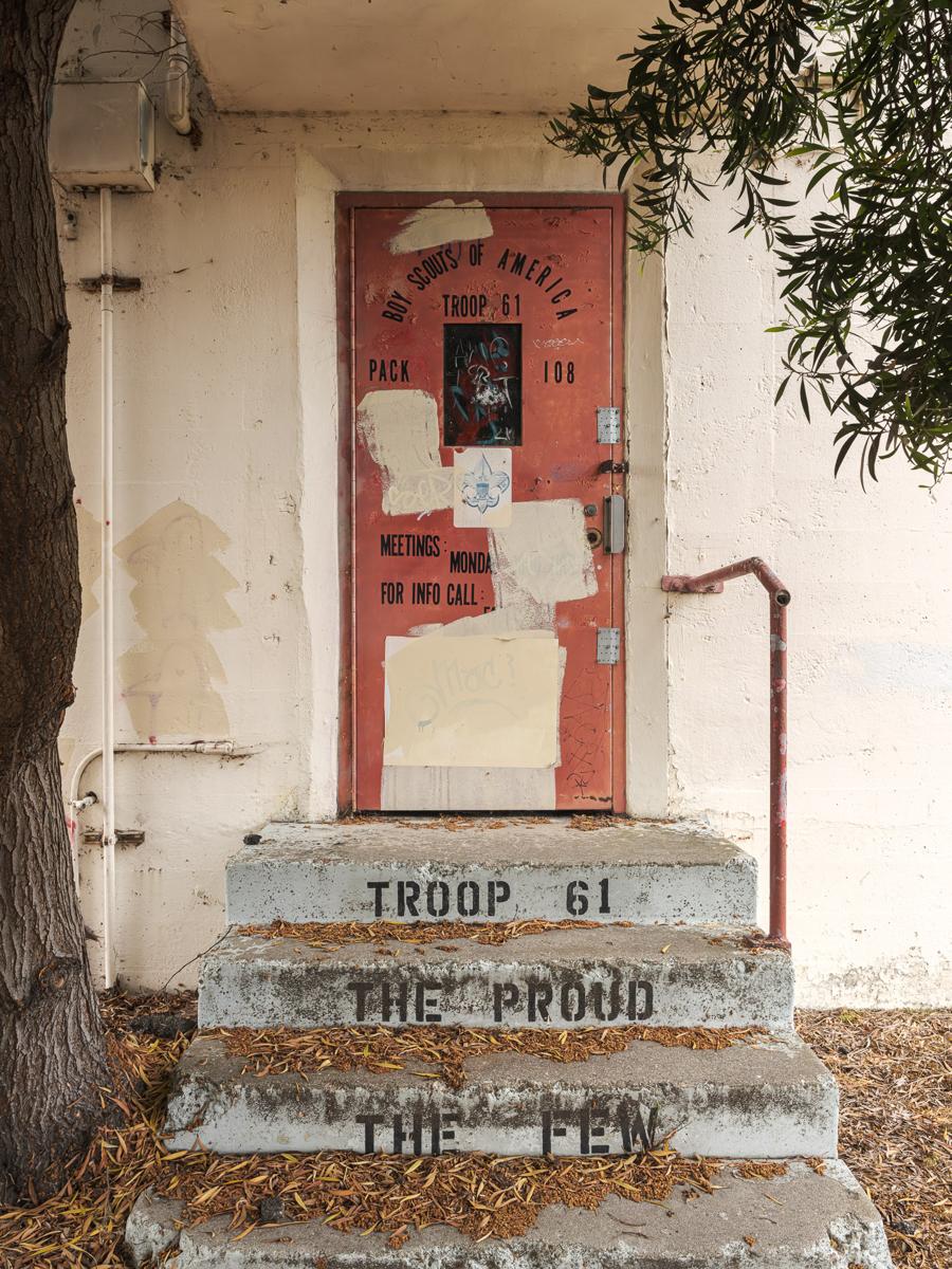 Abandoned Boy Scout headquarters. Door reads 